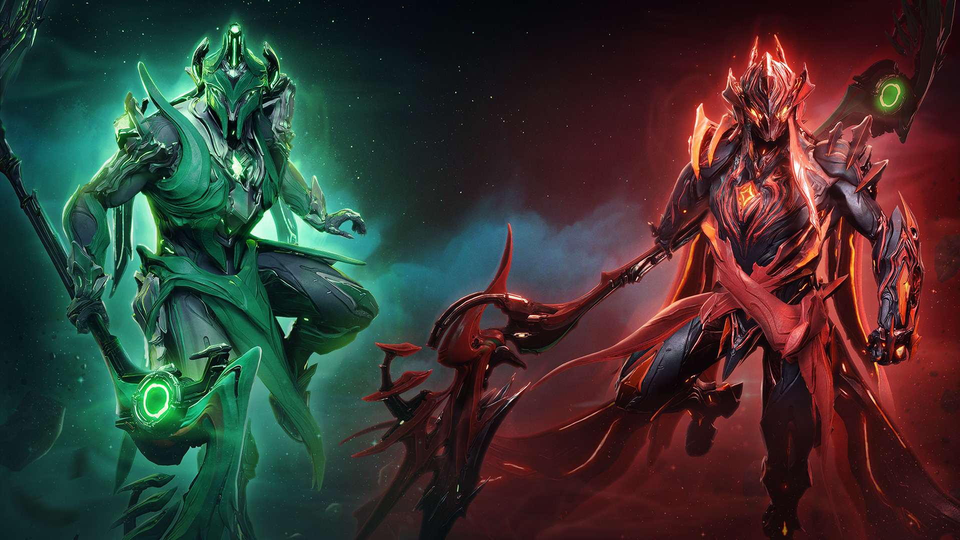 Promotional screenshot from sci-fi game Warframe Jade Shadows: Constellations.