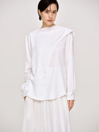 Notte Draped Scarf Blouse, White