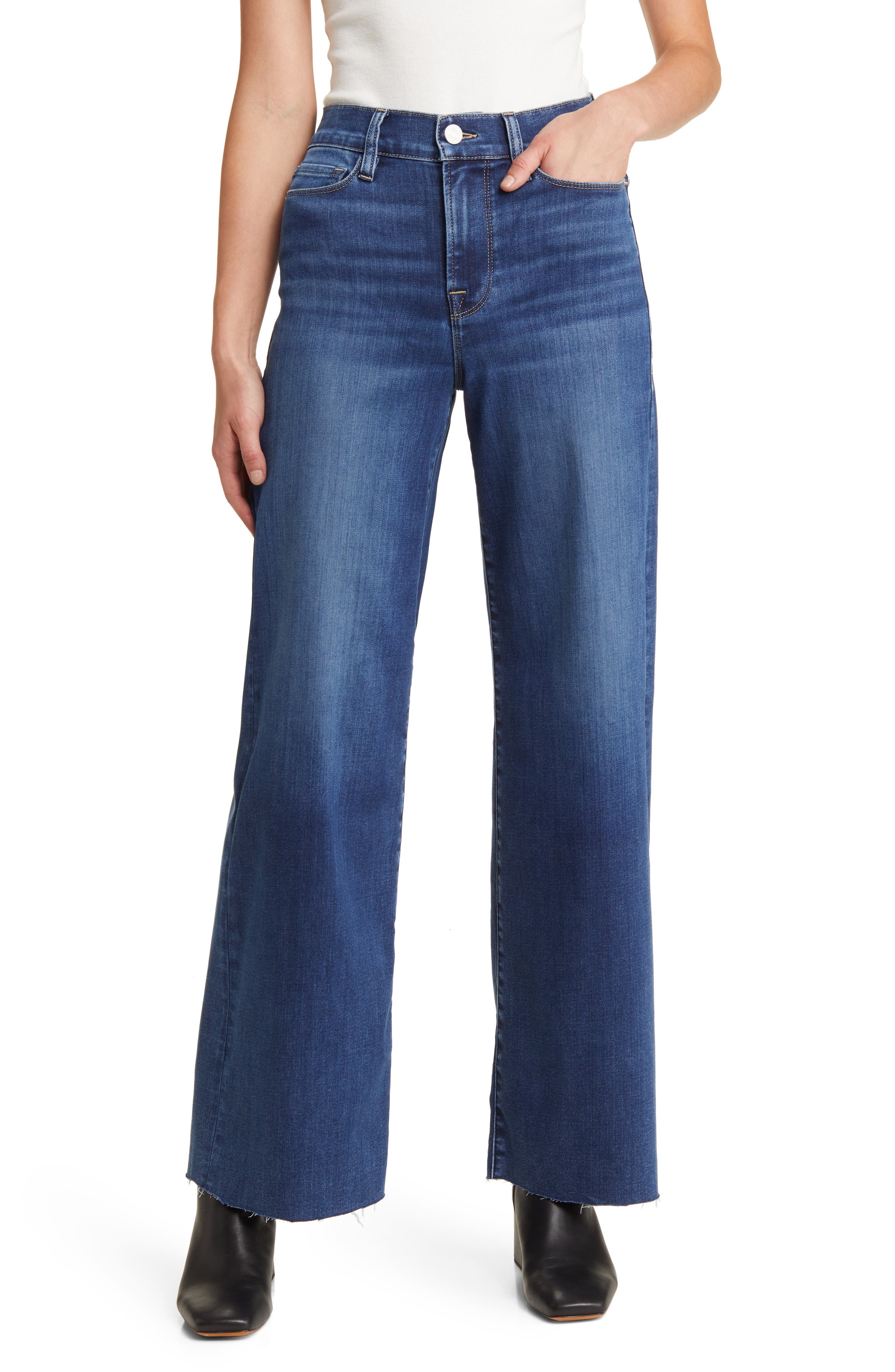 Le Slim Palazzo Raw Hem High Waist Wide Leg Jeans