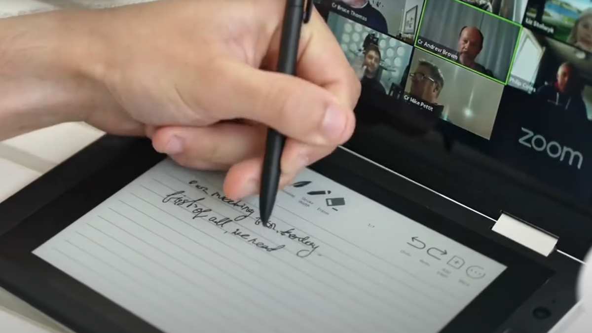 Bluegen&#039;s dual-screen OKPad tablet in use from its Kickstarter trailer.