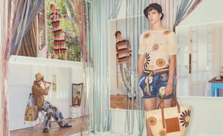 Loewe S/S 2019 collection, male modelling crocheted clothing