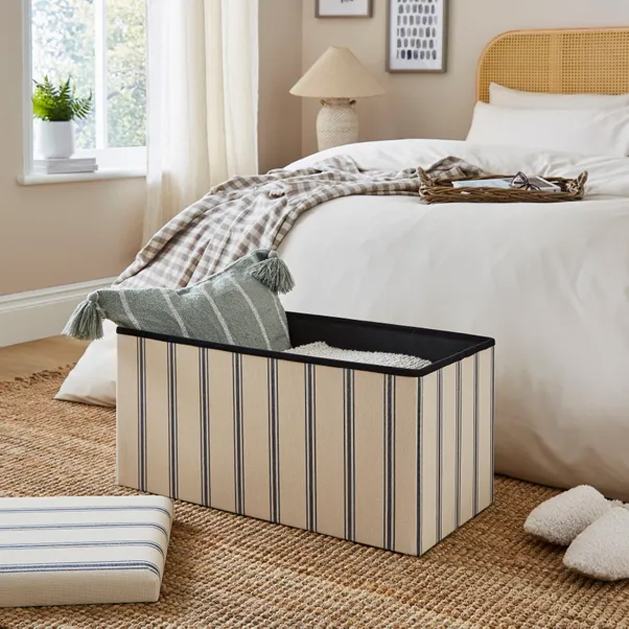 Dunelm Faux Linen Folkstone Stripe Rectangle Ottoman