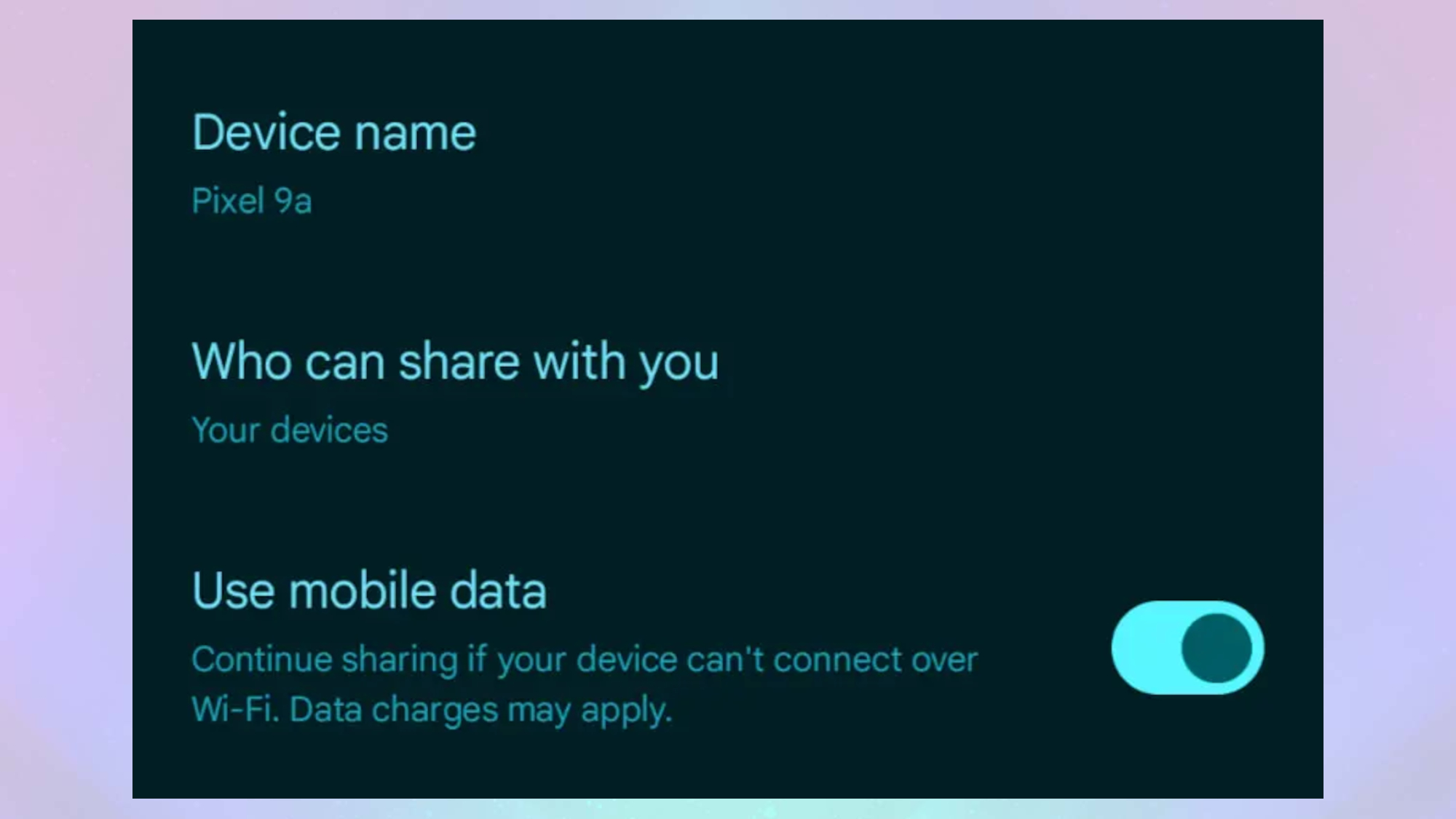 new quick share with mobile data option