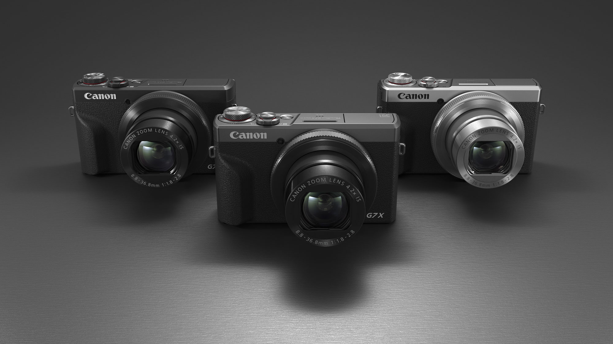 Canon PowerShot G7 X Mark III Anniversary Edition in graphite, on a graphite-type surface alongside the original model(s)