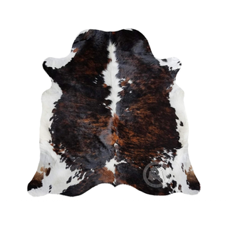 Tricolor cowhide area rug from Amazon.