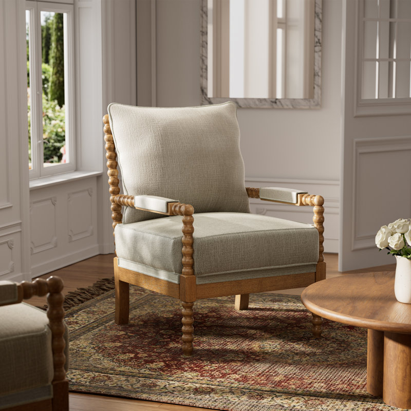Bungalow Rose Millissa Spindle Solid Wood Accent Armchair With Upholstered Thick Cushion and Back &amp;amp; Reviews | Wayfair