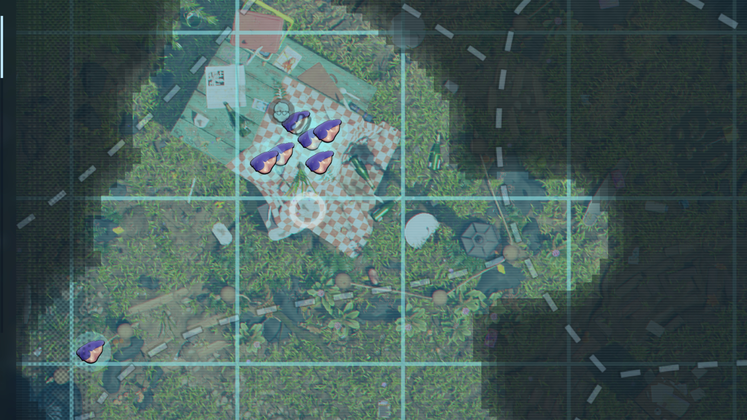Grounded 2 blueberry leather chunks: A map highlighting the location of blueberry chunks on the Picnic Table.