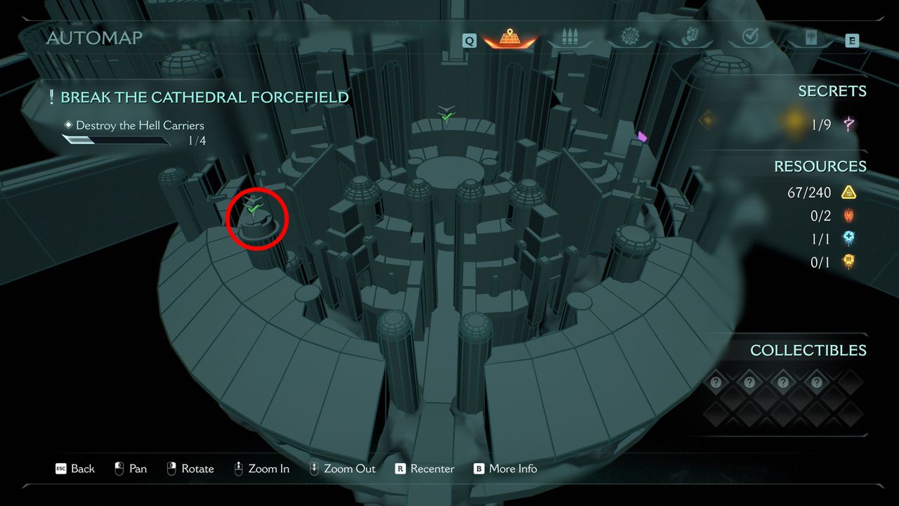 Doom: The Dark Ages Holy City of Aratum secrets - A map highlighting the location of a secret landing zone on a tower.