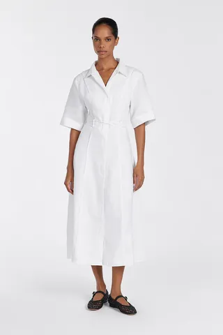 Astrid White Linen Midi Dress