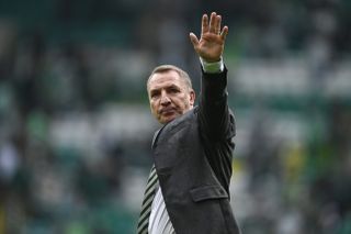 Brendan Rodgers salutes the Celtic fans after a game against Rangers in September 2024.