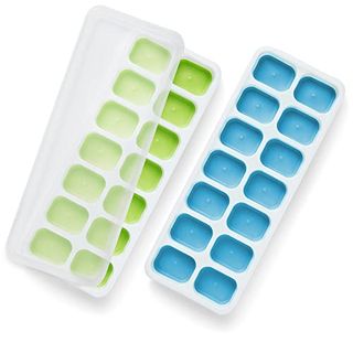 Keplin 2 Pack Silicone Ice Cube Trays (25x9.5cm) With Non-Spill Flexible Moulds Lids Easy to Remove Ice Cube Tray Lfgb Certified Bpa Free Perfect for Baby Food,cocktails and Other Drinks Green & Blue