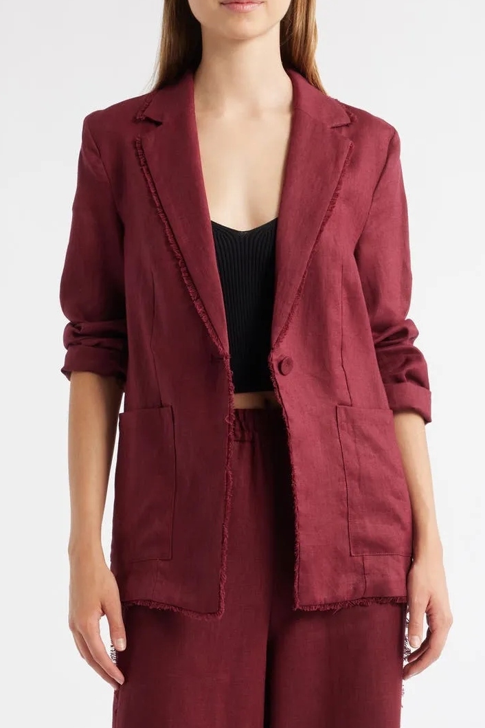 Mango, Tarida Frayed Linen Blazer