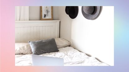 Minimal bedroom on a gradient background