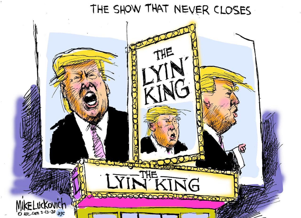 Political Cartoon U.S. Trump The Lion King Broadway lying king theater