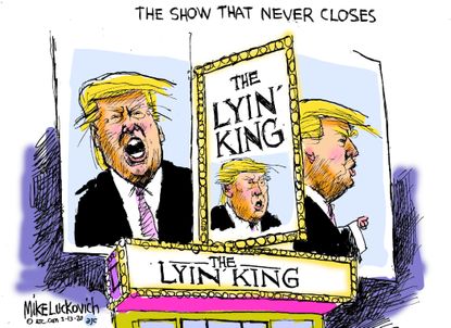 Political Cartoon U.S. Trump The Lion King Broadway lying king theater