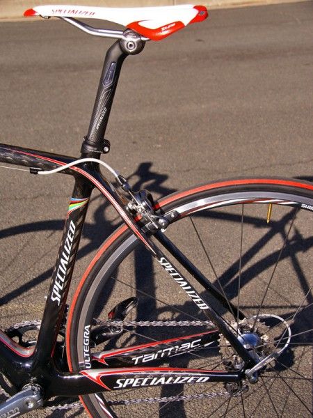 The beefy chain stays and slim seat staysmake for a stiff rear end that is still quite comfortable for a race machine.