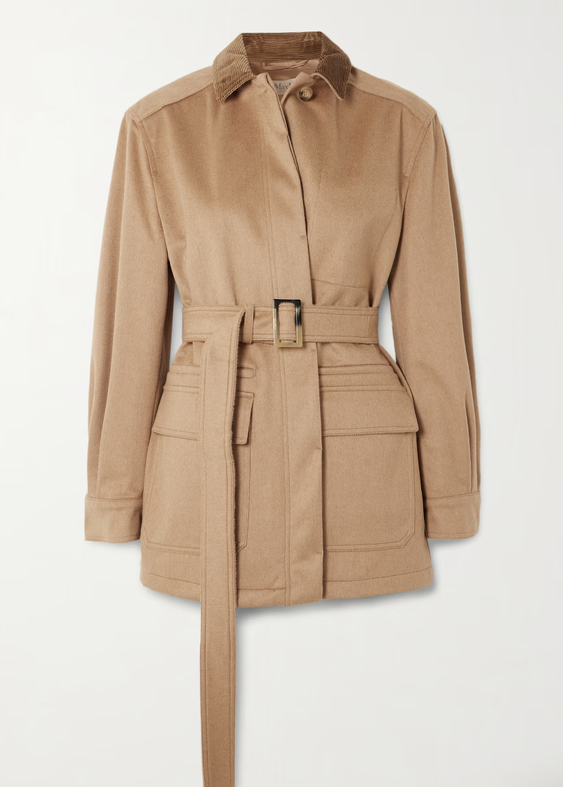 Max Mara, Leva Belted Corduroy-Trimmed Camel Hair Jacket
