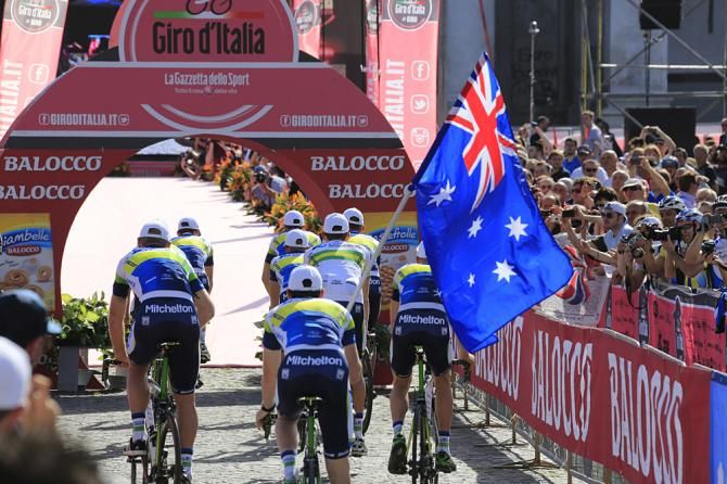 The Orica-GreenEdge team holds the Aussie flag high