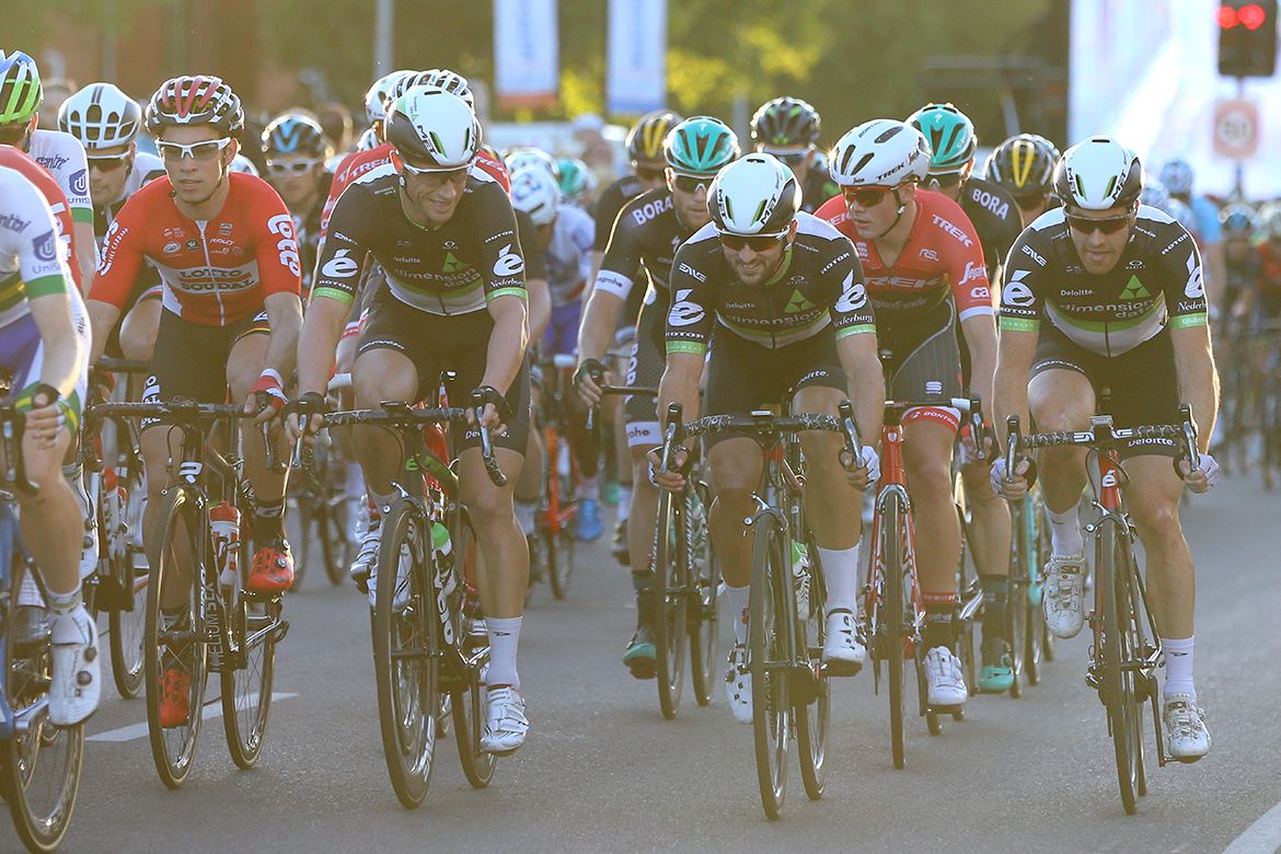 The Dimension Data riders seem happy in the bunch