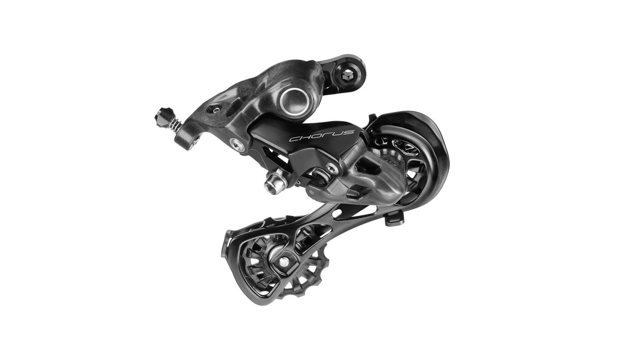 The new 12-speed Campagnolo Chorus rear derailleur fits all three of the new cassette options