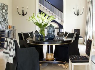 black circle table with gold lining and legs