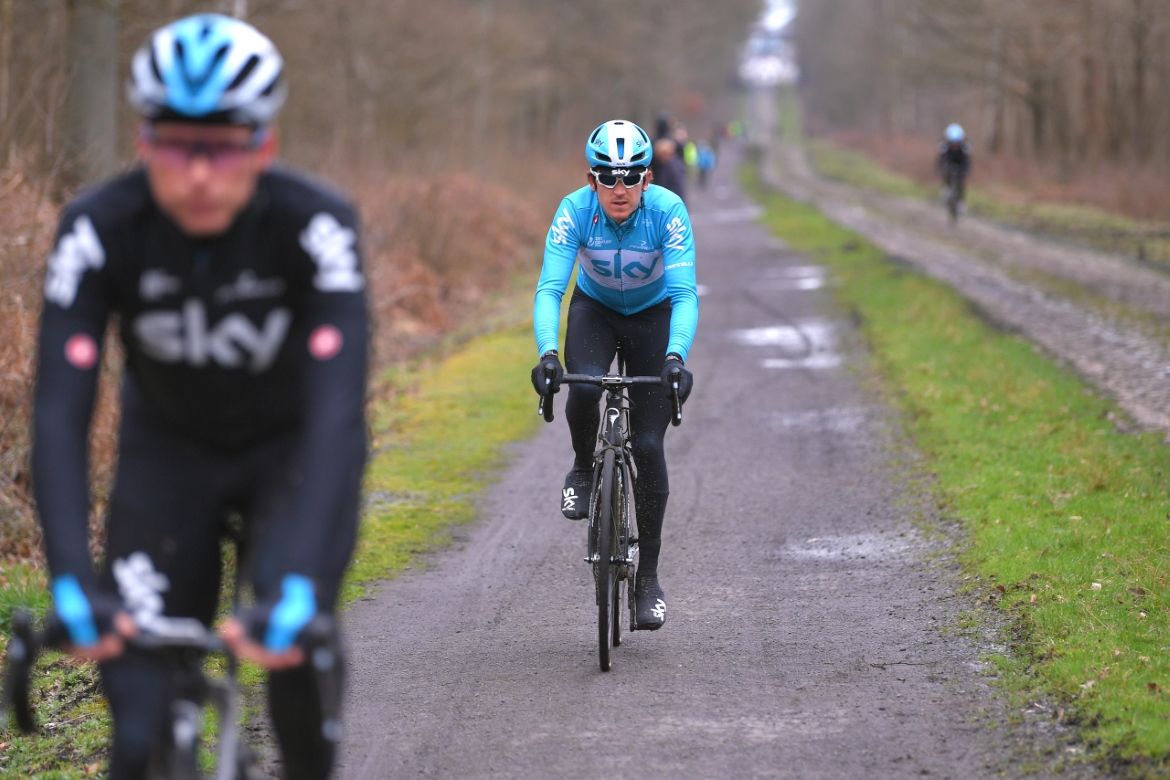 Geraint Thomas (Team Sky) skipped the Arenberg Forest sector, taking the bike path instead