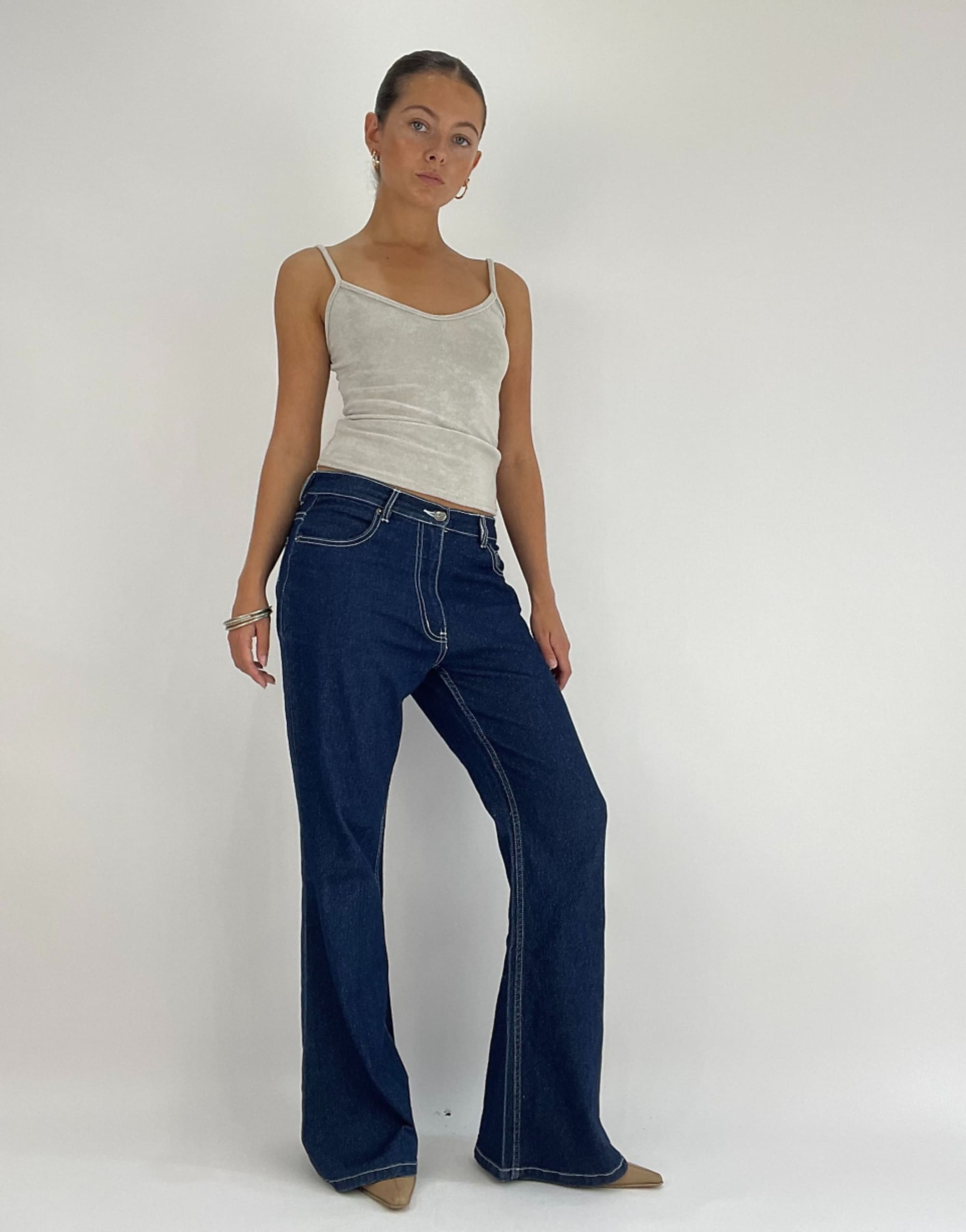 Vintage Flared Denim Jeans in Blue