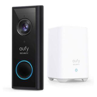 Eufy video doorbell exterior and interior units on a white background