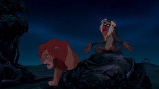 Simba and Rafiki speaking in the lion king