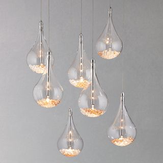Sebastian Seven-drop Ceiling Lights, seven glass tear drops containing a dusting of amber and clear crystal beads