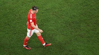 Gareth Bale goes off at half-time in Wales' World Cup clash against England in Qatar.