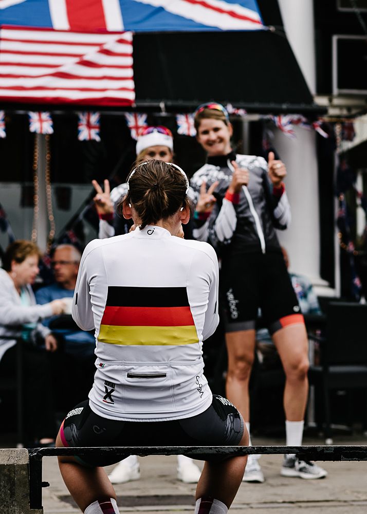 Lisa Brennauer snaps a photo of her Velocio-SRAM teammates