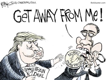Political cartoon U.S. Obama legacy Trump Nobel Prize