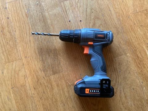 The VonHaus E-series cordless drill driver on a wooden tabletop