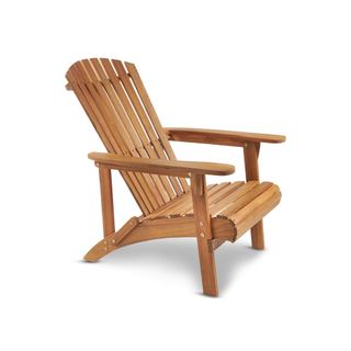 A wooden Adirondack chair