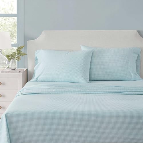 Martha Stewart - Full Size Sheets Set, Crisp &amp;amp; Tailored Cooling Sheets W/a Naturally Smooth Cotton Percale Lightweight Feel - Bed Sheets With Matching Pillowcases &amp;amp; Fitted Sheet (small Gingham Blue)