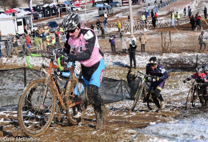 Riders had trouble lifting their bikes early in the race
