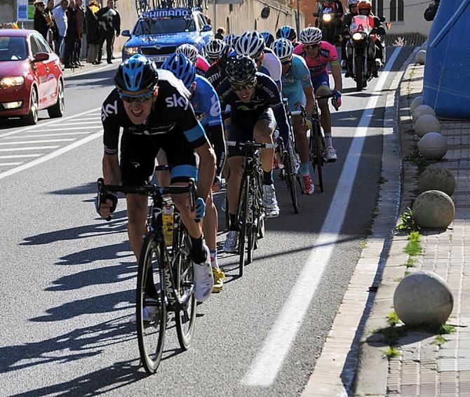 Bradley Wiggins (Sky) leads out the sprint in Catalunya