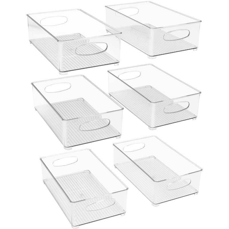 Prep & Savour Hosler 6 Pack Medium Stackable Clear Storage and Organizer Bins With Handles & Reviews | Wayfair