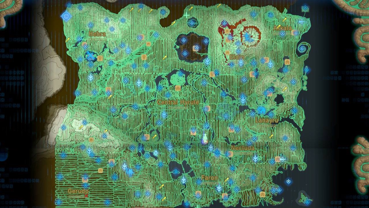 The Legend of Zelda: Breath of the Wild map shows a path to every