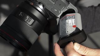 The battery of the Canon EOS R3 mirrorless camera