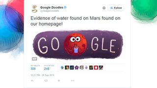 The Google Doodle for Sept. 29 featured a custom video celebrating NASA's announcement that liquid water had been found on the surface of Mars.