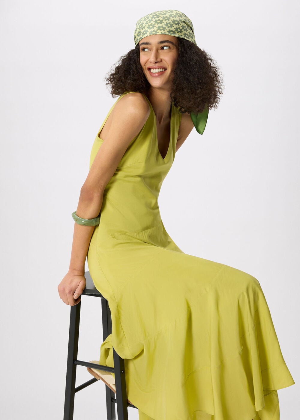 Pale Green Sleeveless Tiered Midi Dress