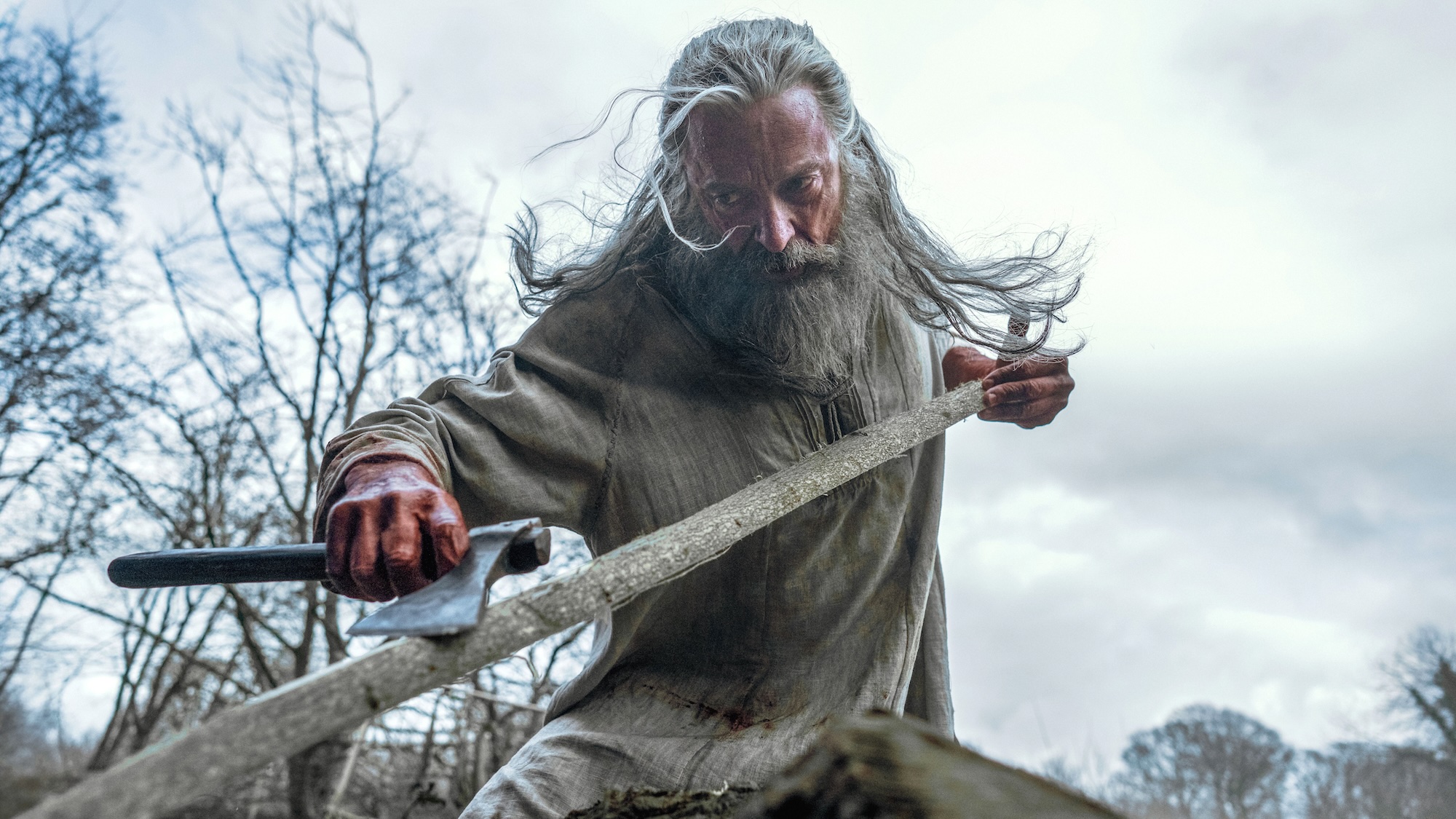 Hugh Jackman with an axe in The Death of Robin Hood