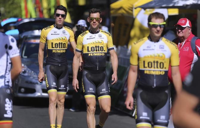 Lotto-Jumbo riders walk to sign on