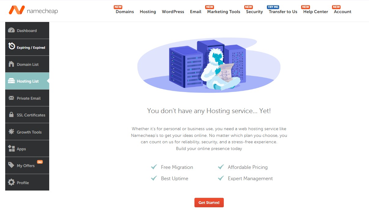 An image of Namecheap's dashbaord