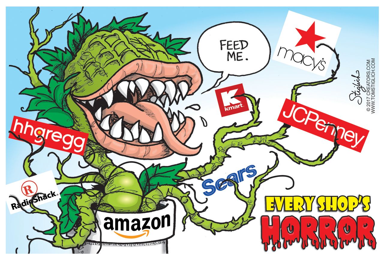 Editorial cartoon U.S. Amazon buys Whole Foods box stores closing