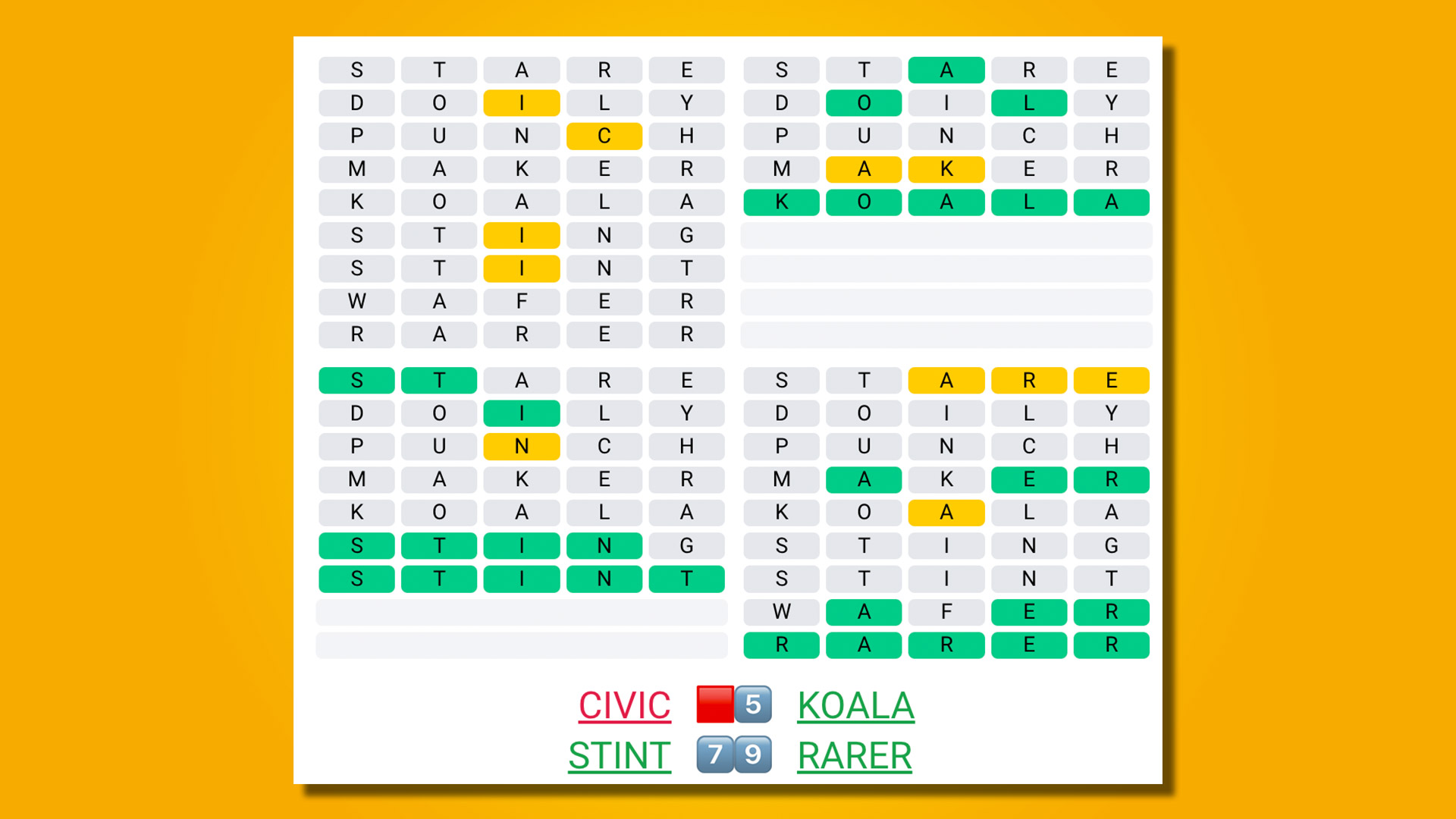 Quordle 398 answers on a yellow background