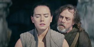 Rey and Luke using the force