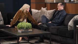Maura West and Maurice Benard as Ava and Sonny talking and laughing in General Hospital